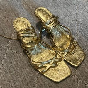 Zara Gold Tie-up Kitten Heels